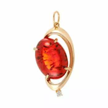 Серебряная подвеска с красным янтарем и фианитом