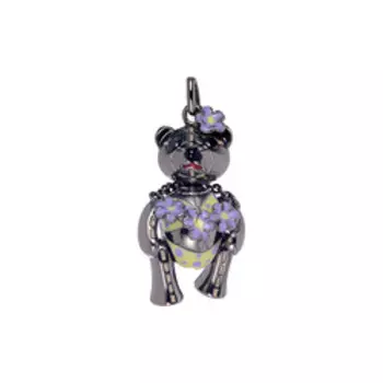 Серебряная подвеска с кубическим цирконием и эмалью "Мишка"