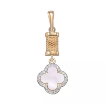 Серебряная подвеска с перламутром и фианитами "Клевер"