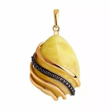 Серебряная подвеска с янтарем и фианитами