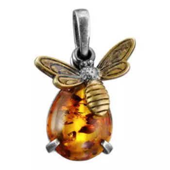 Серебряная подвеска с янтарем "Пчелка"