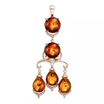 Серебряная подвеска с янтарями и фианитами