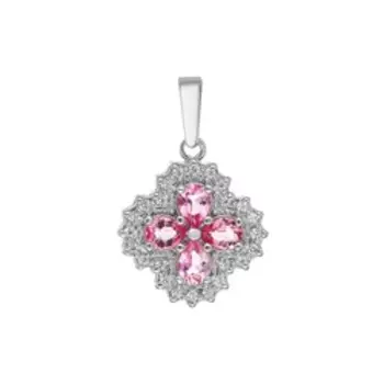 Серебряная подвеска с розовыми топазами и фианитами