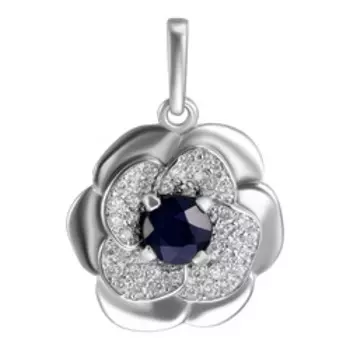 Серебряная подвеска с сапфиром и фианитами "Цветок"