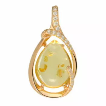 Серебряная подвеска с желтым янтарем и фианитами