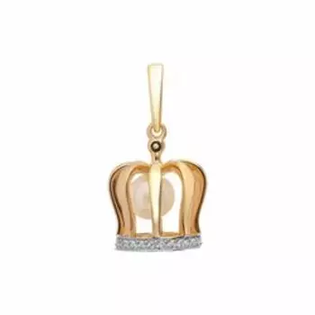 Серебряная подвеска с жемчугом и фианитами "Шапка Мономаха"