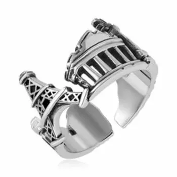 Серебряное кольцо незамкнутое "7 чудес света"