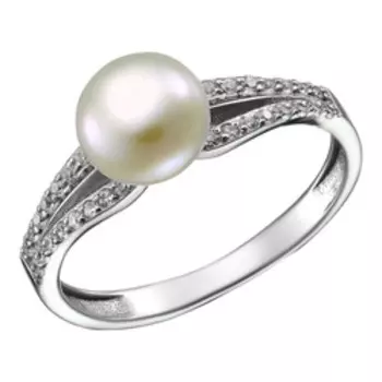 Серебряное кольцо c жемчугом и фианитами