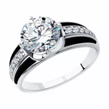 Серебряное кольцо фианитами с эмалью