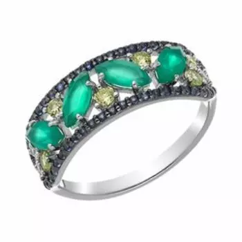 Серебряное кольцо с агатами и фианитами