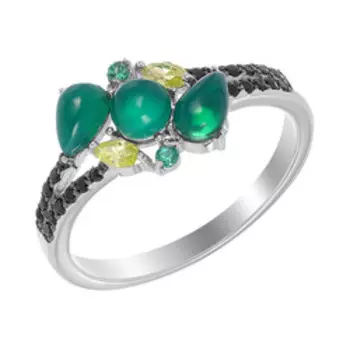 Серебряное кольцо с агатами и кубическим цирконием