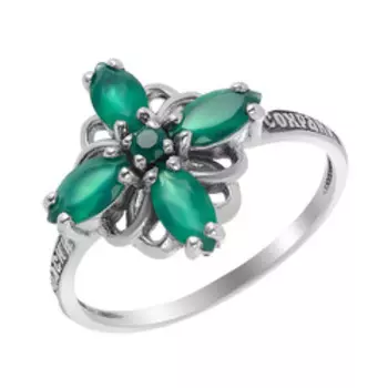 Серебряное кольцо с агатами "Спаси и сохрани"