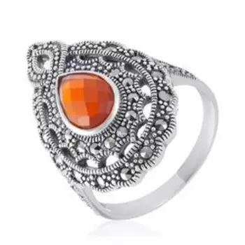 Серебряное кольцо с красным агатом и марказитами