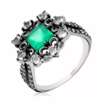 Серебряное кольцо с агатом и горным хрусталем