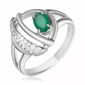 Серебряное кольцо с агатом и фианитами