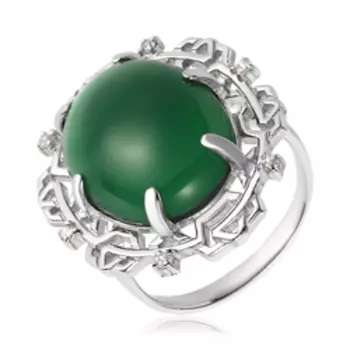 Серебряное кольцо с агатом и фианитами