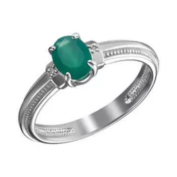 Серебряное кольцо с агатом и бриллиантами