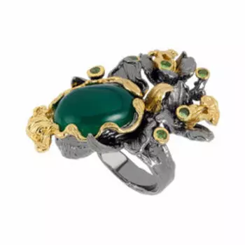 Серебряное кольцо с агатом и цаворитом