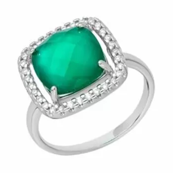 Серебряное кольцо с агатом и фианитами