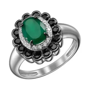 Серебряное кольцо с агатом и фианитами