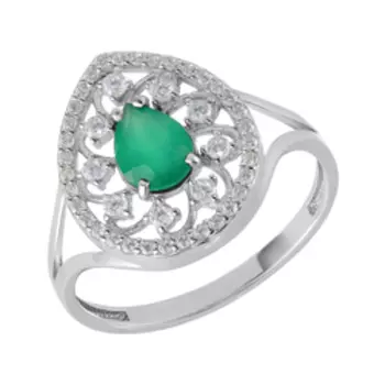 Серебряное кольцо с агатом и фианитами