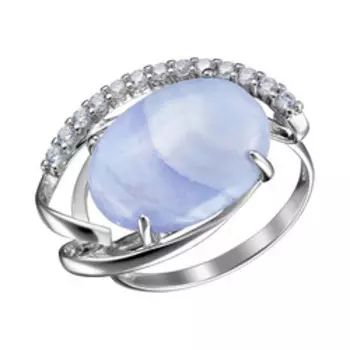 Серебряное кольцо с агатом и фианитами