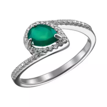 Серебряное кольцо с агатом и фианитами