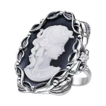 Серебряное кольцо с агатом и фианитами