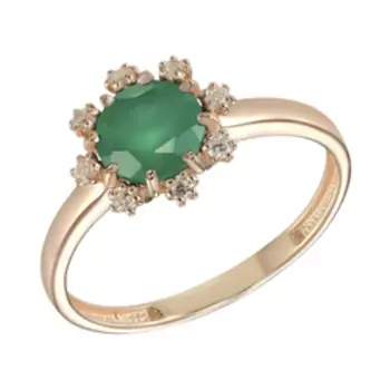 Серебряное кольцо с агатом и фианитами "Цветок"