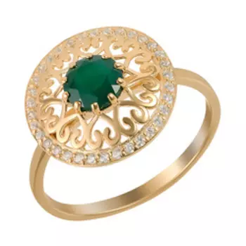 Серебряное кольцо с агатом и фианитами "Сердечки"