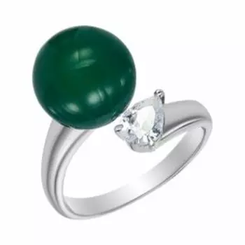 Серебряное кольцо с агатом и фианитом