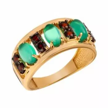 Серебряное кольцо с агатом и гранатом