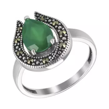 Серебряное кольцо с агатом и марказитами