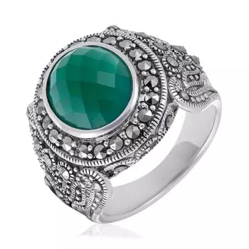 Серебряное кольцо с агатом и марказитами