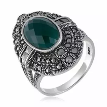 Серебряное кольцо с агатом и марказитом