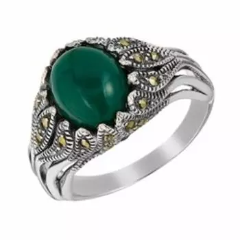 Серебряное кольцо с агатом и марказитом