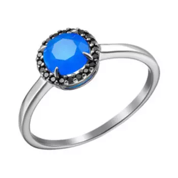 Серебряное кольцо с агатом и ситаллами