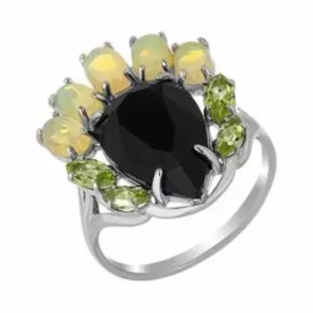 Серебряное кольцо с агатом, опалом и хризолитом