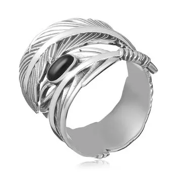 Серебряное кольцо с агатом "перо"
