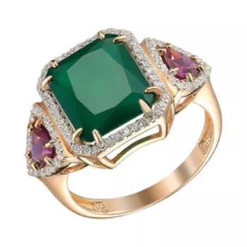 Серебряное кольцо с агатом, родолитами и фианитами