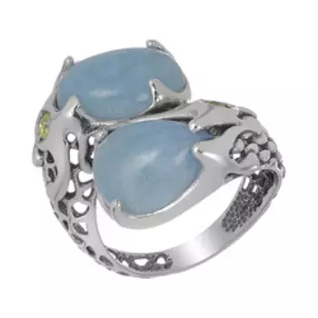 Серебряное кольцо с аквамаринами и фианитами