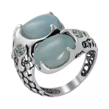 Серебряное кольцо с аквамаринами и фианитами