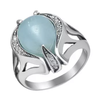 Серебряное кольцо с аквамарином и фианитами