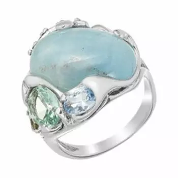 Серебряное кольцо с аквамарином и фианитами