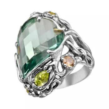 Серебряное кольцо с аквамариновым кварцем и фианитами