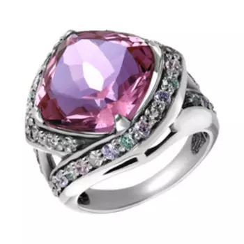 Серебряное кольцо с александритовым кварцем и фианитами