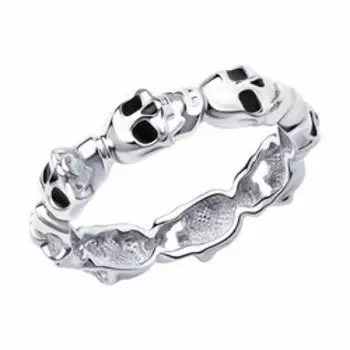 Серебряное кольцо с эмалью "Черепа"