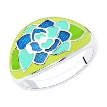 Серебряное кольцо с эмалью "Цветок"