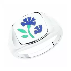 Серебряное кольцо с эмалью "Цветы"