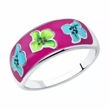 Серебряное кольцо с эмалью "Цветы"